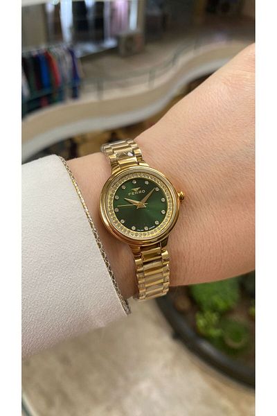 FERRO Quartz Steel Gold Color Green Dial 28 mm Women's Wristwatch