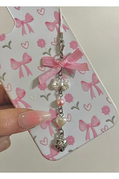 bohemian takı tasarim Coquette Çilek Fiyonklu Telefon Charmı Telefon İpi