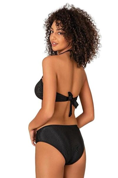 RAPAPA Endeep Kadın Aksesuarlı Fitilli Dokulu Siyah Bikini Takımı 22287