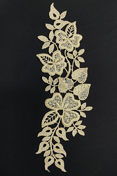 DUAYEN Güpür Aplik Mansur Desen Simli Altın Rengi 1 Adet