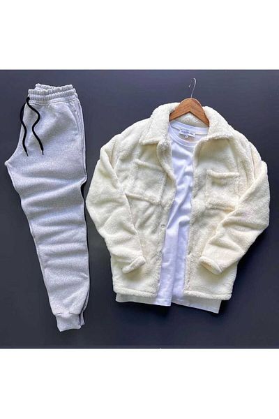 MEİLİFENG Fleece Cardigan Jacket And Tracksuit Bottom Set