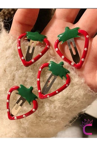 Cinderella Set of 4 Watermelon Metal Snap Clips 3.5cm Red - Cute Sweet Girls Snap Hair Clip