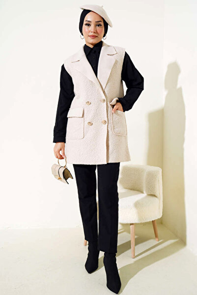 MODAQU Beige Boucle Vest - with Buttons and Pockets