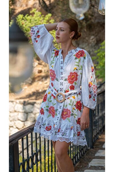 Miss Boheme Nakışlı Çiçekli Mini Elbise