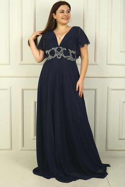 By Saygı Rochie de seară pentru femei, față, spate, cu decolteu în V, cu căptușeală brodata cu pietre, argintiu, mărime mare