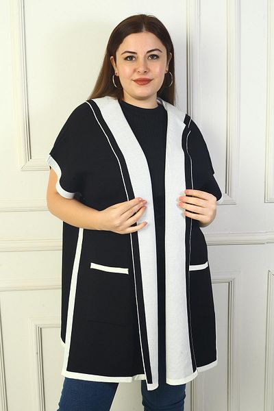 By Saygı Women's Side Button Detailed Hooded Back Patterned Plus Size Poncho