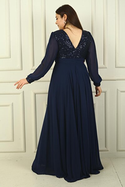 By Saygı فستان سهرة طويل من الشيفون للنساء من الأمام والخلف ورقبة على شكل حرف V مع بطانة من الترتر مقاس كبير