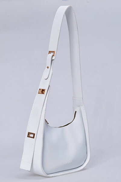 Yerli Kadın Beyaz Trend Kilitki Çanta,Basit Çanta,Minimalist Kilitli Saplı Om...