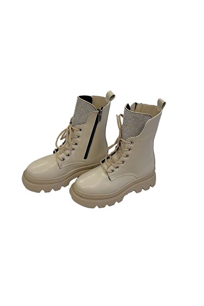 KAFKASLAR AYAKKABI KAFKASLAR Kalın Taban Krem Taşlı Kız Çocuk Postal Model Bot