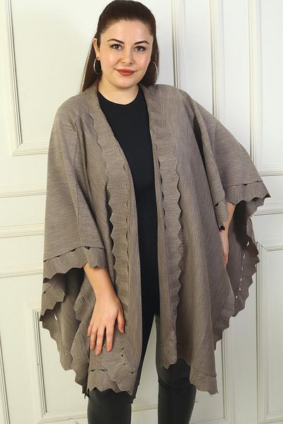 By Saygı Women's Laser Cut Plus Size Acrylic Poncho