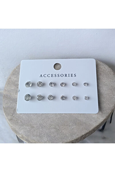 NAS fashion Women's Zircon Stone Six-Piece Earring Set (12 Pieces)