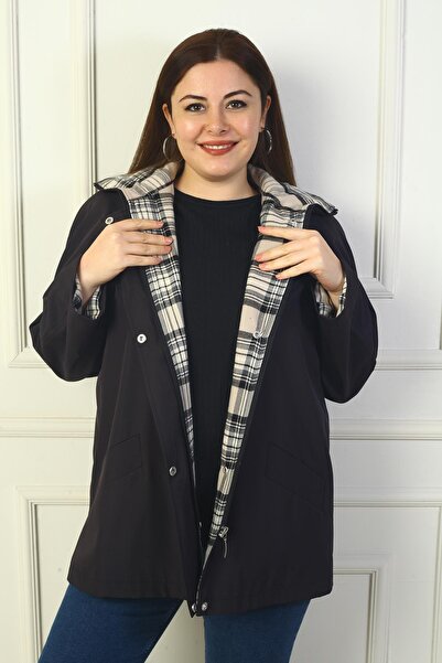 By Saygı Γυναικείο παλτό καμπαρντίνας με κουκούλα με φερμουάρ στο μπροστινό μέρος