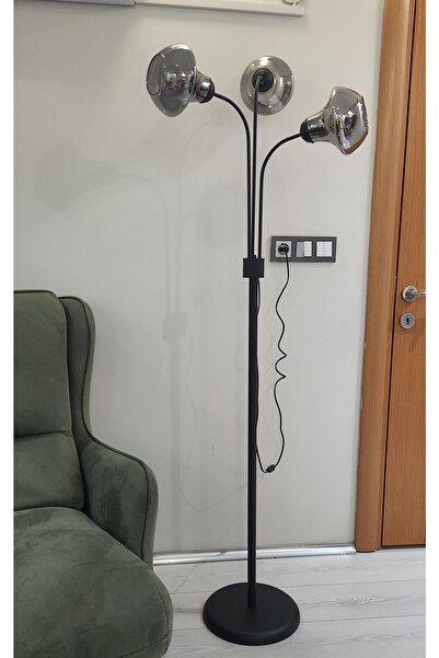Taşcan Aydınlatma Zambak 3 Lü Siyah Tasarım Metal Ayaklı Lambader 2044F  Oturma Odası-Salon Lambader