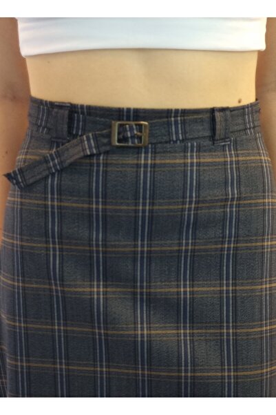 YAXİ MEDİAS Belt Detailed Maxi Boy Bol Smoked Tape Patterned Woven Skirt