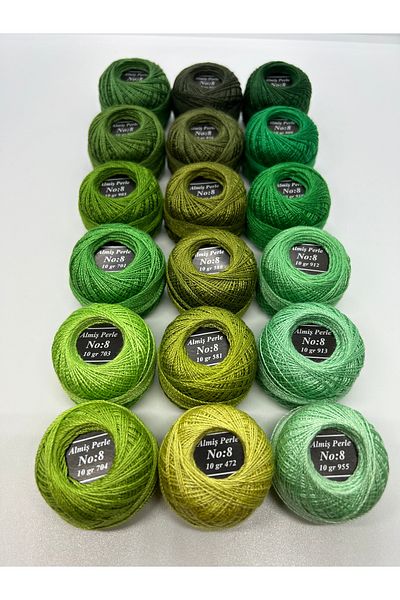 ALMİŞ Almiş Perle Etamine-cross stitch 18 τεμαχίων Σετ κλωστών πράσινου τόνου (10 Gr-No:8)