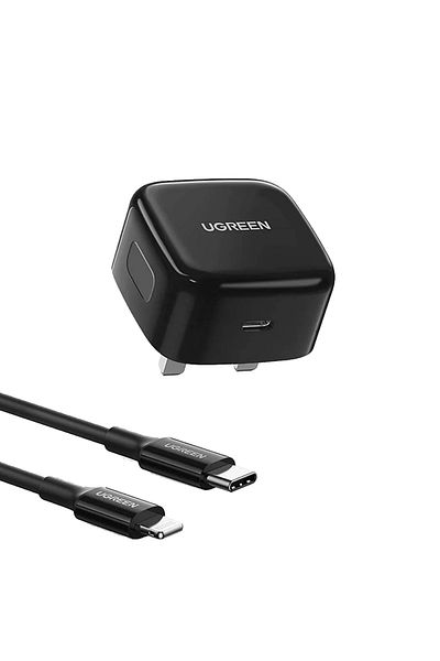 Ugreen Wall Charger USB-C Port PD with Lightning Cable 20W - Black