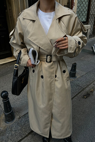 'Ello Bej Yandan Yırtmaç Detay Trençkot