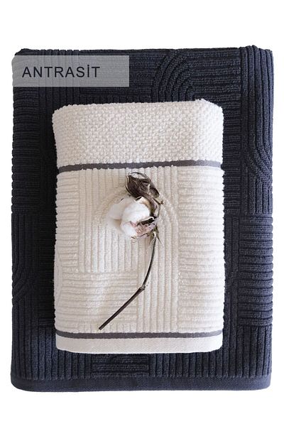 İyi Geceler İstanbul Anthracite 2-Piece Towel Bath Set - 100% Cotton Babylon Boxed