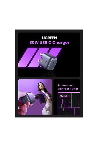 Ugreen Wall Charger Nexode GaN Fast USB-C Port PD 30W - Space Gray
