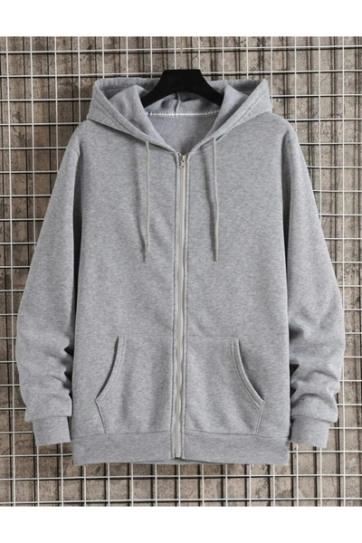 DEZZİİ Gray Zippered Hooded Sweatshirt
