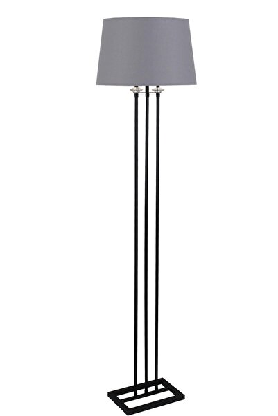 Taşcan Aydınlatma Lona Siyah Taşlı Lambader Gri Konik Şapka Oturma Odası Salon Lambader