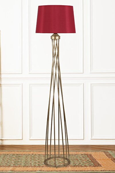 Taşcan Aydınlatma Burgulu Eskitme Metal Lambader Bordo Konik Şapka , Oturma Odası ,Yatak Odası , Salon Lambader