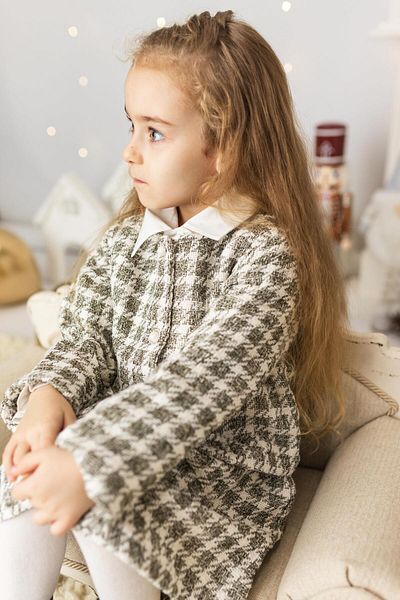 miabambim Gray Tweed Fabric Girls' Skirt and Jacket Set