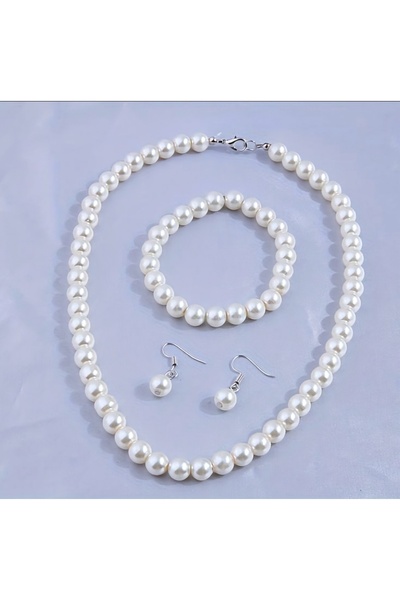 LE&DA Accessory İnci Kolye Bileklik Küpe Set Takım