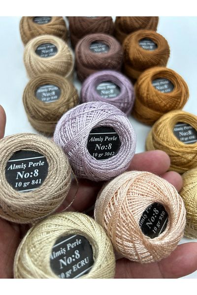 ALMİŞ Almiş Perle Etamine-Cross Stitch 16 τεμαχίων σετ καφέ νήματα τόνωσης (10 gr-No:8)