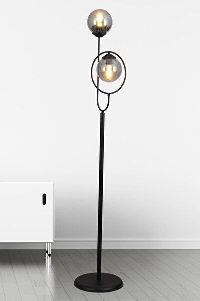 Taşcan Aydınlatma Lito 2 Li Siyah Metal Lambader Füme Camlı