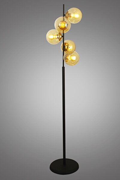 Taşcan Aydınlatma Nida 5 Li Siyah Gold Bal Camlı Lambader