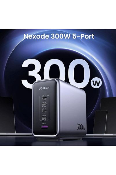 Ugreen Desktop Fast Charger Nexode GaN 4 USB-C Ports and USB Port 300W - Gray