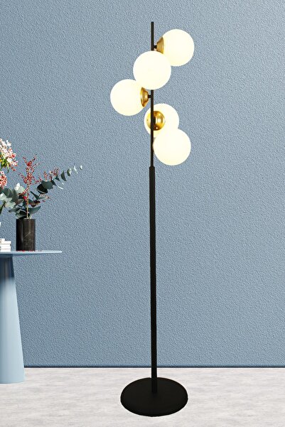 Taşcan Aydınlatma Nida 5 Li Siyah Gold Beyaz Camlı Lambader