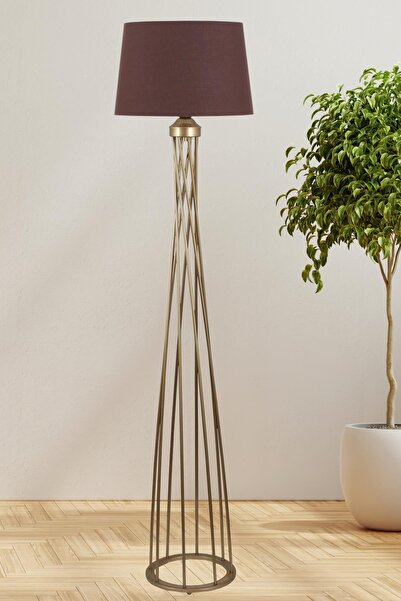 Taşcan Aydınlatma Burgulu Eskitme Metal Lambader Kahverengi Konik Şapka , Otu...