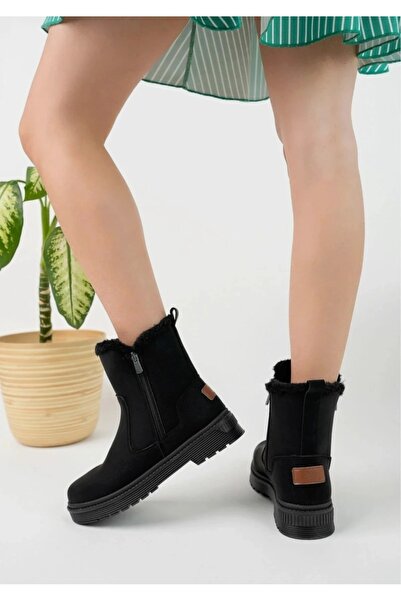 Özkan Ayakkabı POLACT SİYAH NUBUK  İKİ YANI FERMUARLI TERMO TABAN ORTOPEDİK BİLEĞİ KÜRKLÜ KADIN BOT