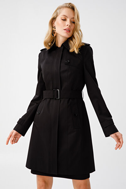 Ekol Fermuarlı Trençkot Siyah