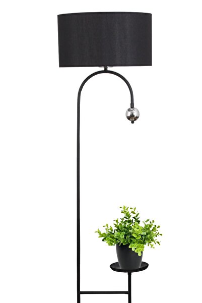 Taşcan Aydınlatma Daisy Siyah Krom Sehpalı Lambader Siyah Şapka Yatak Odası Oturma Odası Salon Lambader