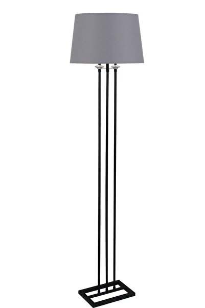 Taşcan Aydınlatma Lona Siyah Taşlı Lambader Gri Konik Şapka Oturma Odası Salon Lambader