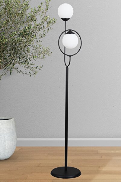 Taşcan Aydınlatma Lito 2 Li Siyah Metal Lambader Beyaz Camlı