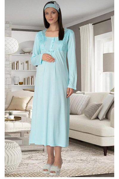 EM&FA TEKSTİL Maternity Dressing Gown Nightgown Pajamas Set