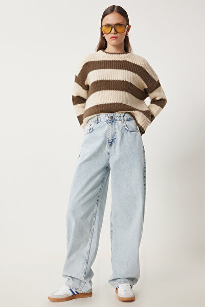 Lovelyİstanbul Široke Visok struk farmerke - LEDENO PLAVE LRI0003