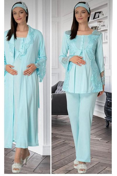 EM&FA TEKSTİL Maternity Dressing Gown Nightgown Pajamas Set