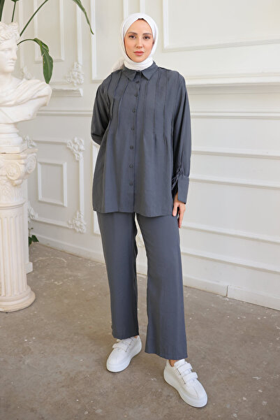 İmajButik Set pantaloni cămașă cu nervuri afumate