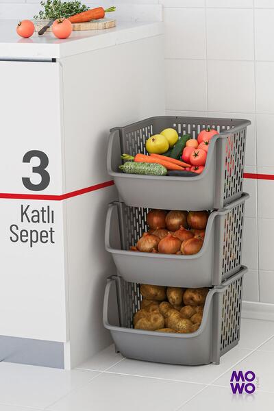 Mowo Home 3 Katlı Patates & Soğanlık, Sebzelik, Meyvelik, Oyuncak Sepeti, Ban...