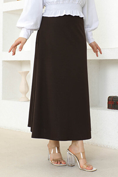 İmajButik Brown Long Scuba Flared Skirt
