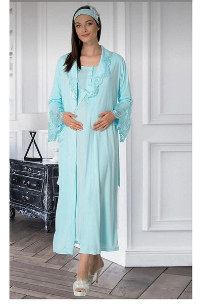 EM&FA TEKSTİL Lace Embroidered Maternity Dressing Gown Nightwear Set