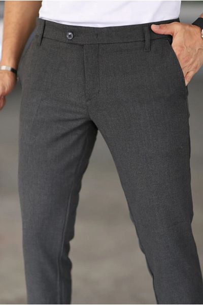 Mero Life Men's Anthracite Italian Cut Slim Fit Quality Stretchy Lycra Ankle Length Fabric Pants