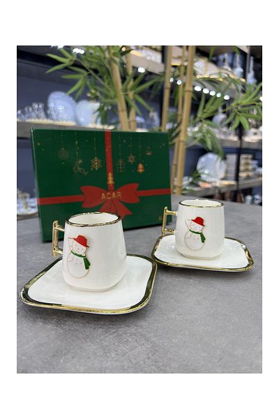 Doğudeko New Year Luxury Porcelain 2-Piece Cup Set Rennes