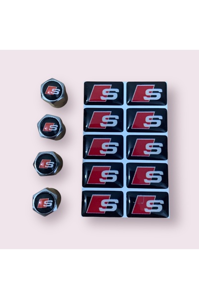 İKTUNING AUDI S LOGOLU 4 ADET SİBOP KAPAK VE 10 ADET S LOGOLU STICKER  (1.8 C...