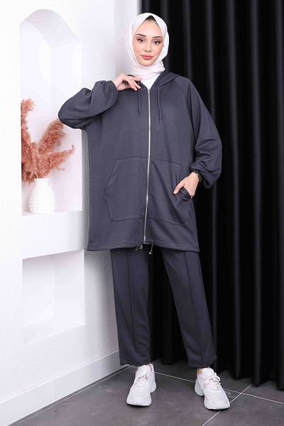 İmajButik Set pantaloni modal cu glugă afumată